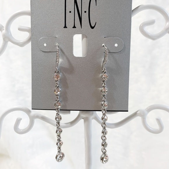 INC silver tone and Chrystal drop earrings new - Picture 1 of 4